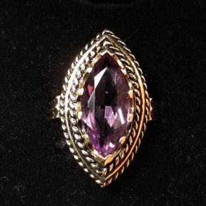 Vintage Solid 10K Yellow Gold Large Amethyst Marquise Ring 5.0g Size 6.5